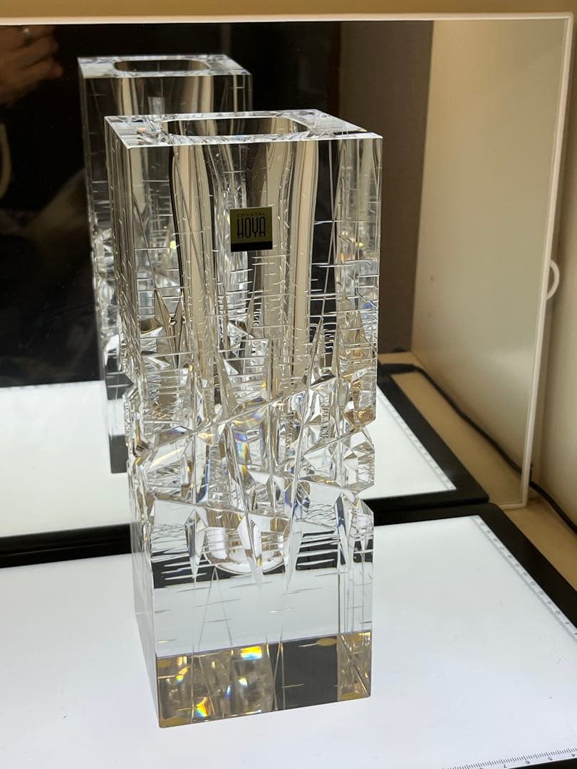 HOYA クリスタル　佐々木文夫　花瓶　フラワーベース　　最高級　貴重　中古品