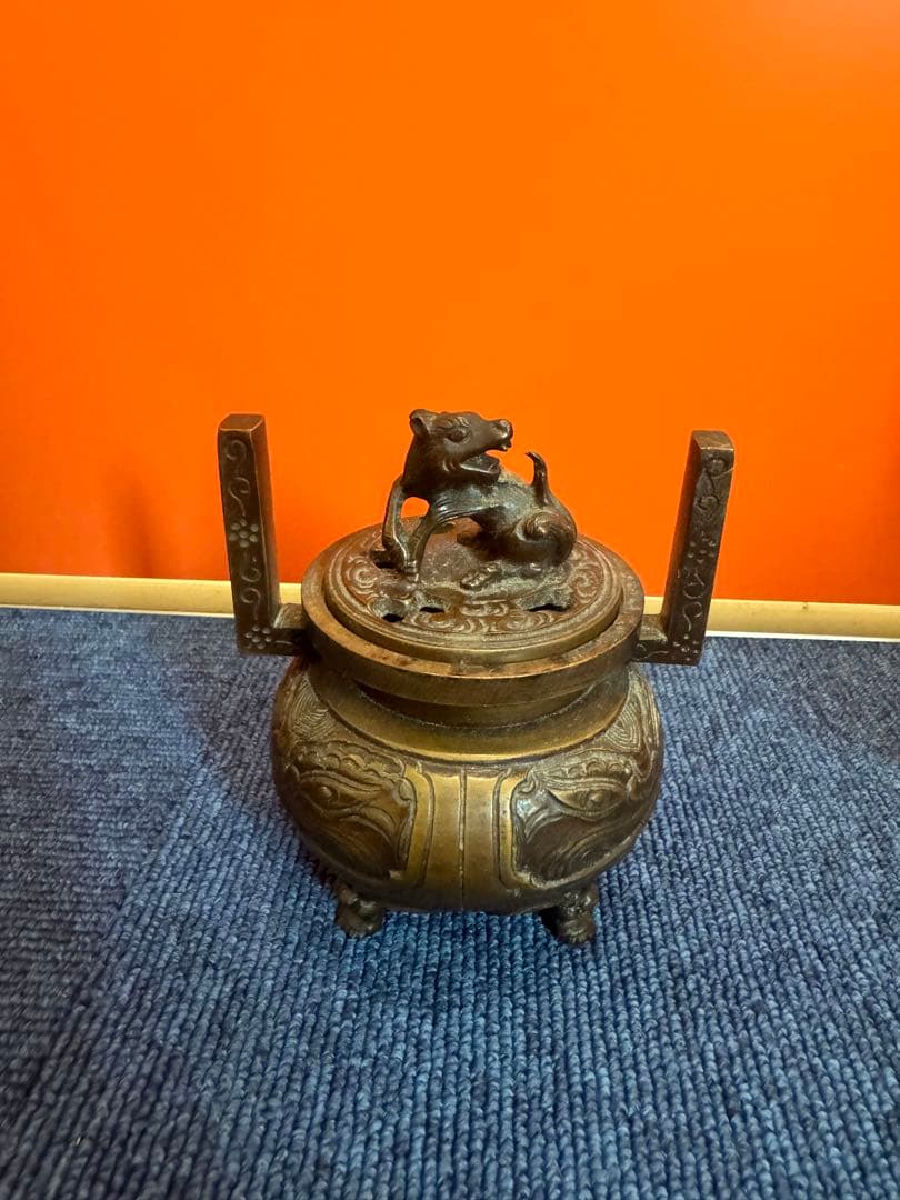 1904  春甫造　古銅　仏具 木瓜菖蒲型五具足　火立2客　花立2客　香炉1客