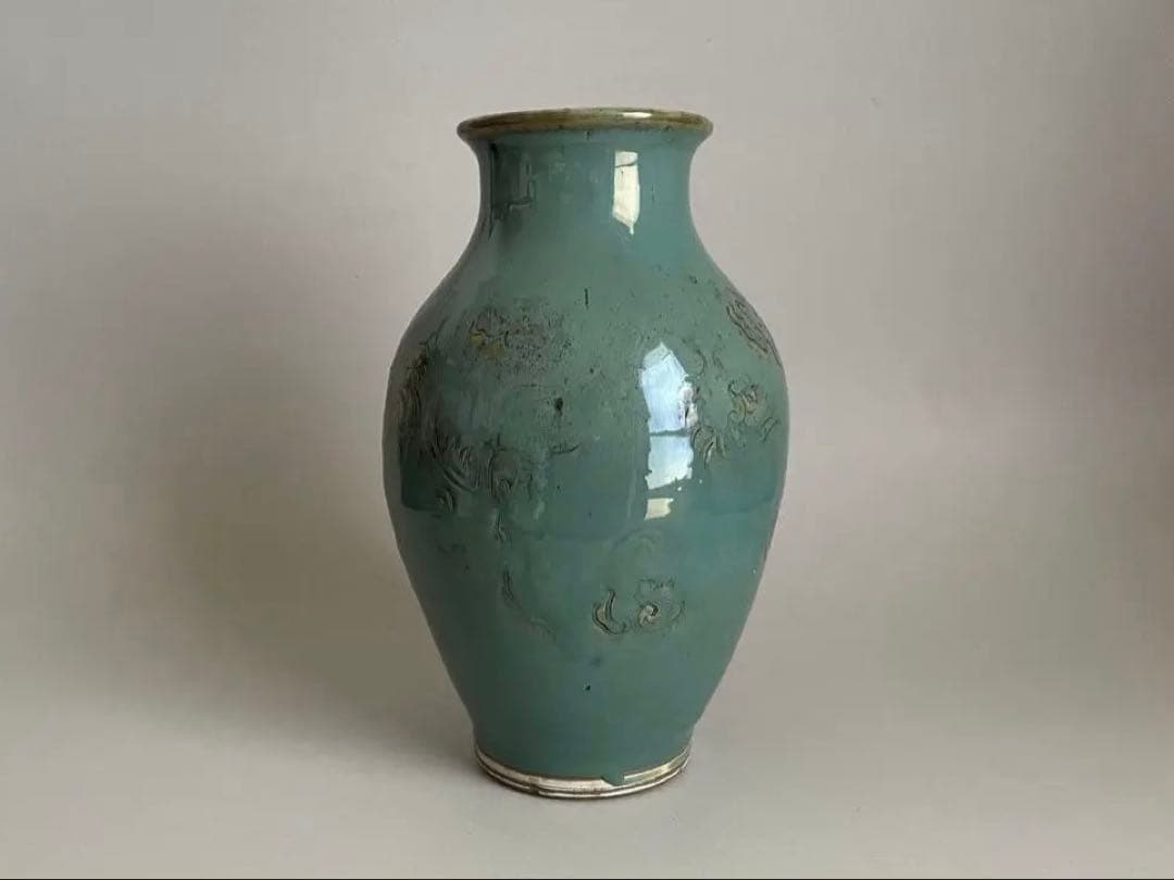 20世紀 琉球古典焼 緑釉龍雲文壺 壺屋焼 オーグスヤー 骨董古美術 民藝 花器