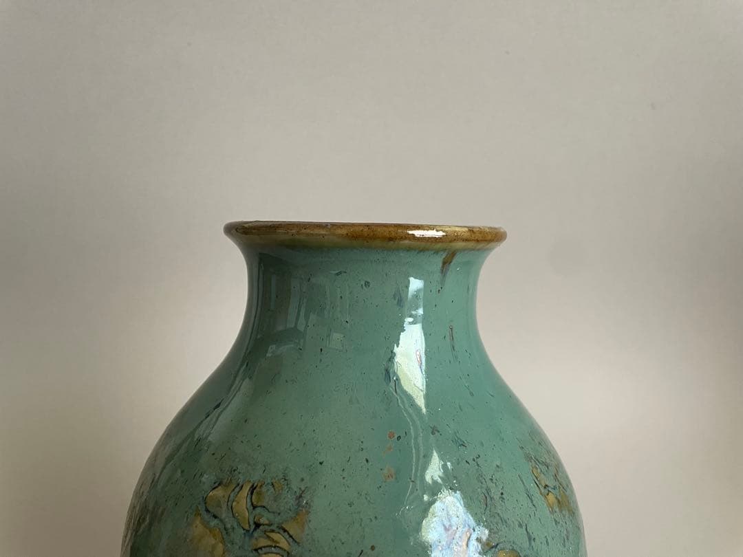 20世紀 琉球古典焼 緑釉龍雲文壺 壺屋焼 オーグスヤー 骨董古美術 民藝 花器