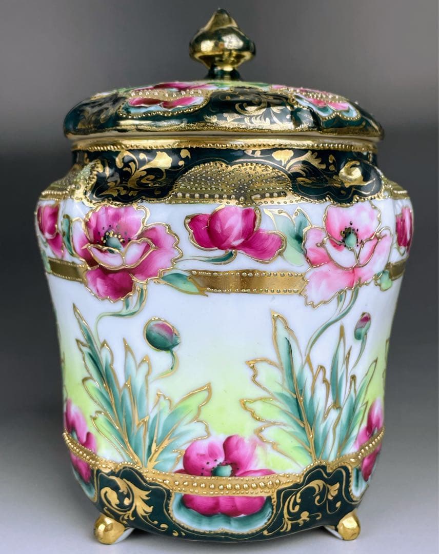 【希少】オールドノリタケ ２０cm ポピー紋 ビスケットジャー メープルリーフ