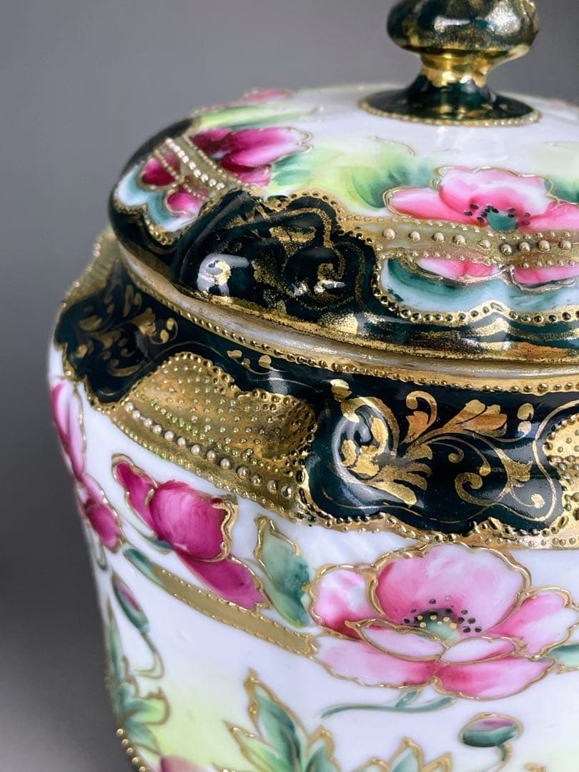 【希少】オールドノリタケ ２０cm ポピー紋 ビスケットジャー メープルリーフ