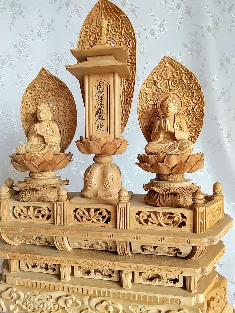 三宝尊 [中#82] 題目宝塔 釈迦如来坐像 多宝如来坐像 ◆白檀 木彫 仏像