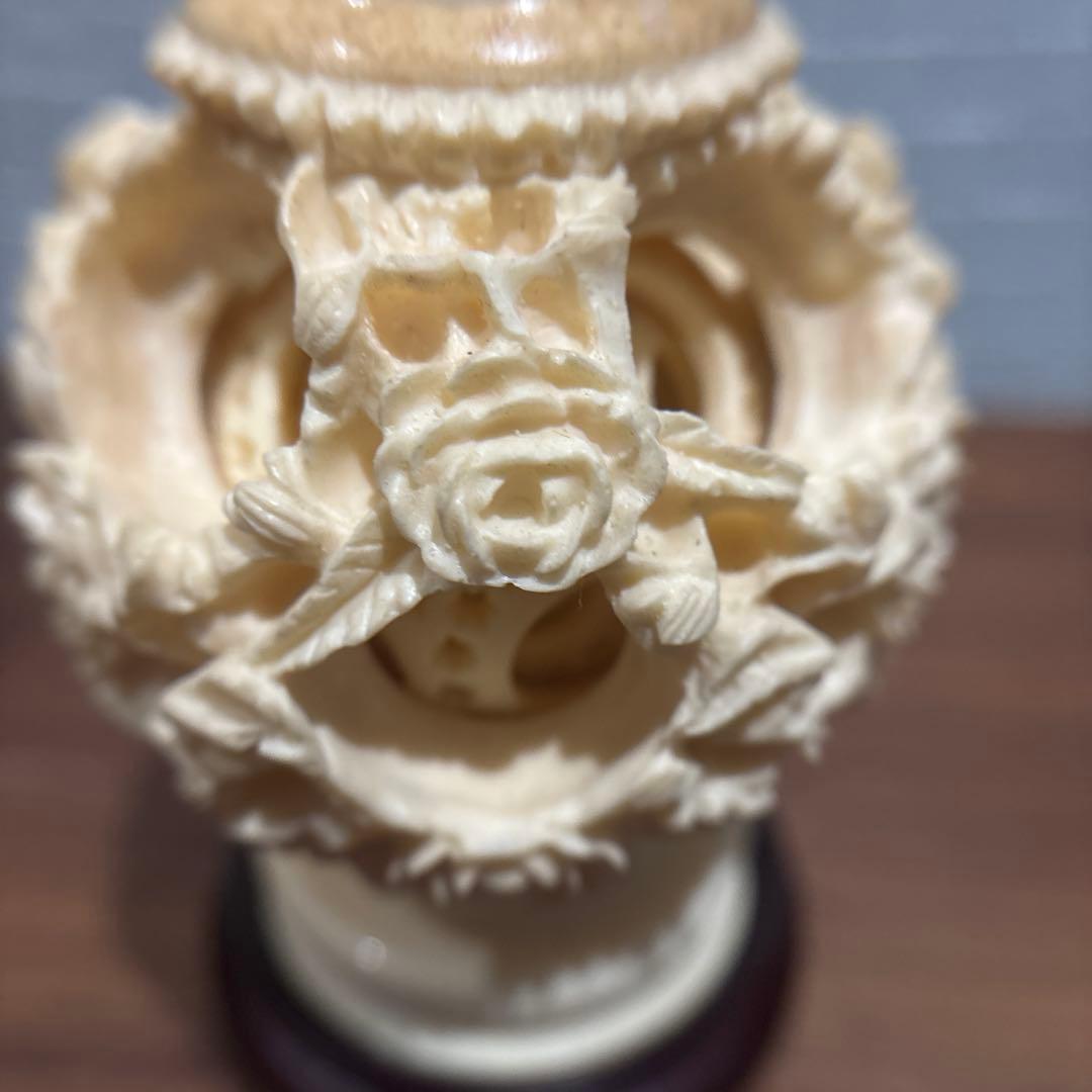 中国美術 象牙調 多層球 花瓶 彫刻 工芸品 置物