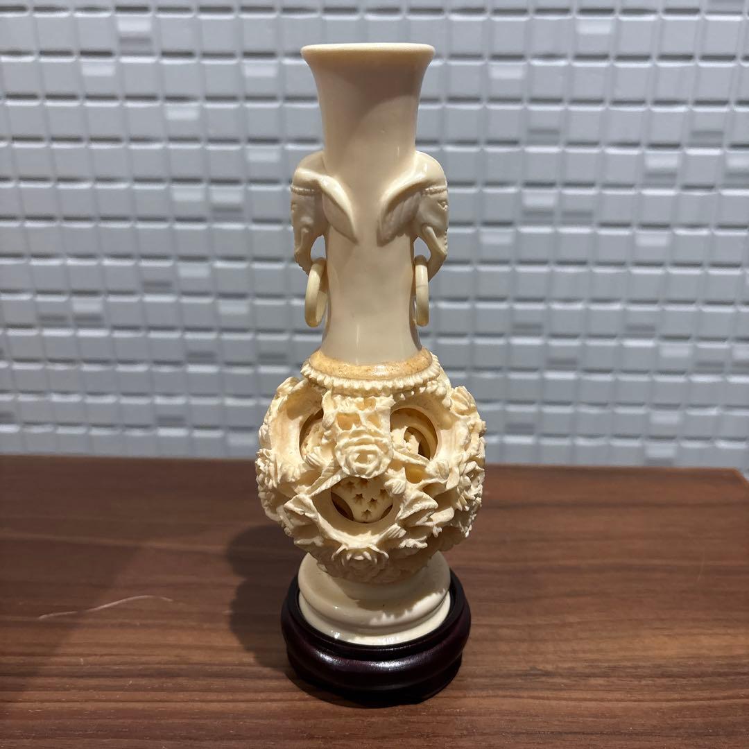 中国美術 象牙調 多層球 花瓶 彫刻 工芸品 置物