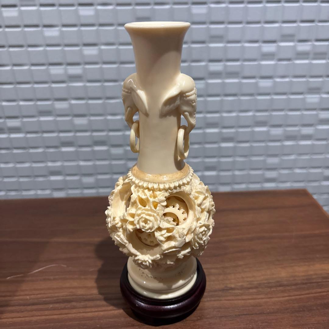 中国美術 象牙調 多層球 花瓶 彫刻 工芸品 置物