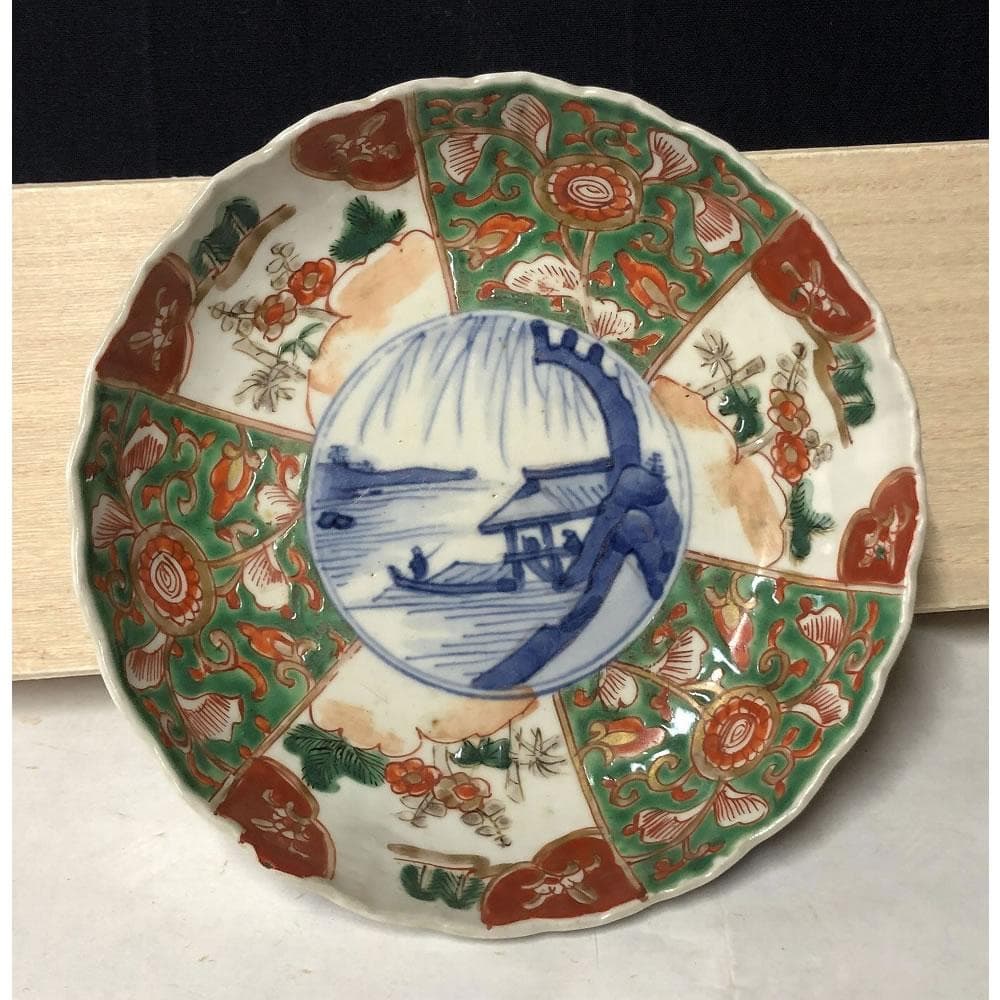 e2822 古伊万里 色絵 膾皿 5枚 径15.5cm 割絵 花紋