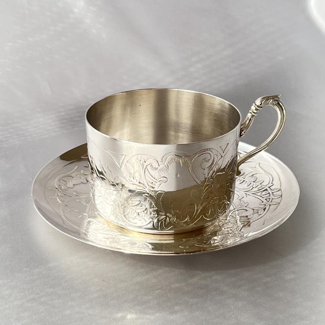 【 仏蘭西】アールヌーボー カップ＆ソーサー 【シルバープレート】