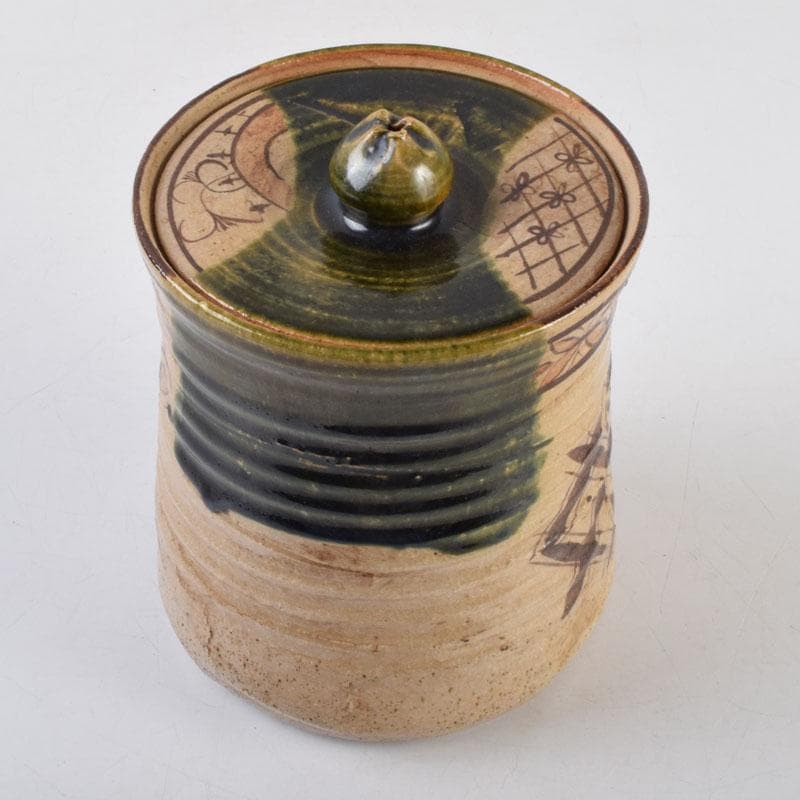 茶道具　織部焼　青織部　水指　陶印あり　時代箱　C　9077