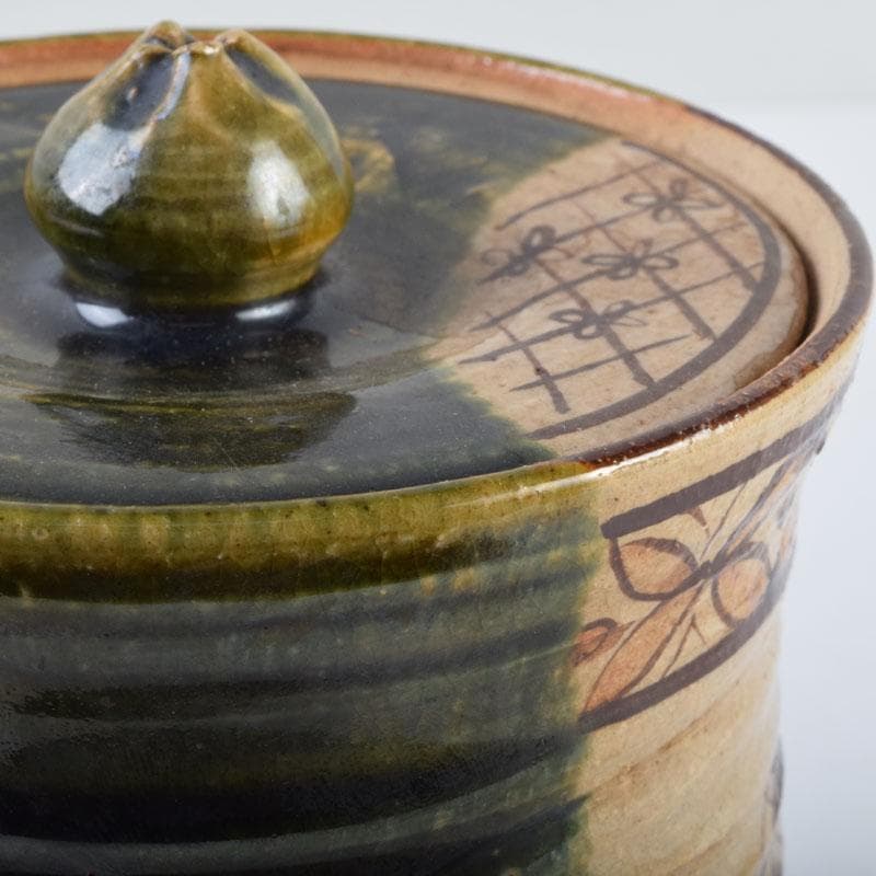 茶道具　織部焼　青織部　水指　陶印あり　時代箱　C　9077