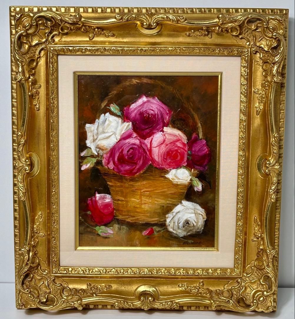 #年代尚美「ばら」油彩画 直筆サイン