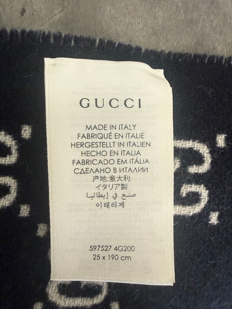 GUCCI チェック柄マフラー ネイビー