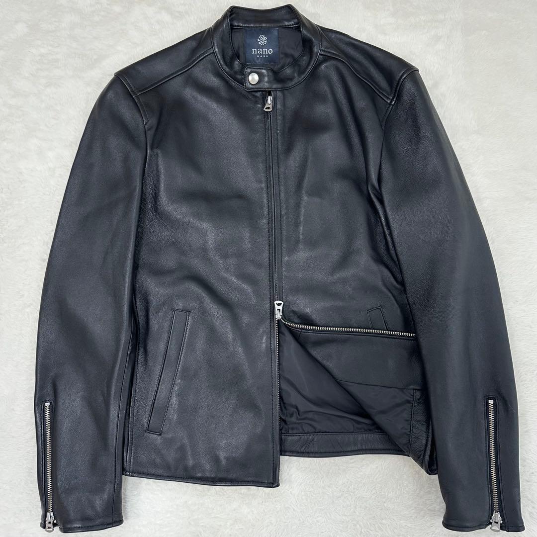 美品✨ナノユニバース　ライダースジャケット　シングル　羊革　レザー　ブラック　L