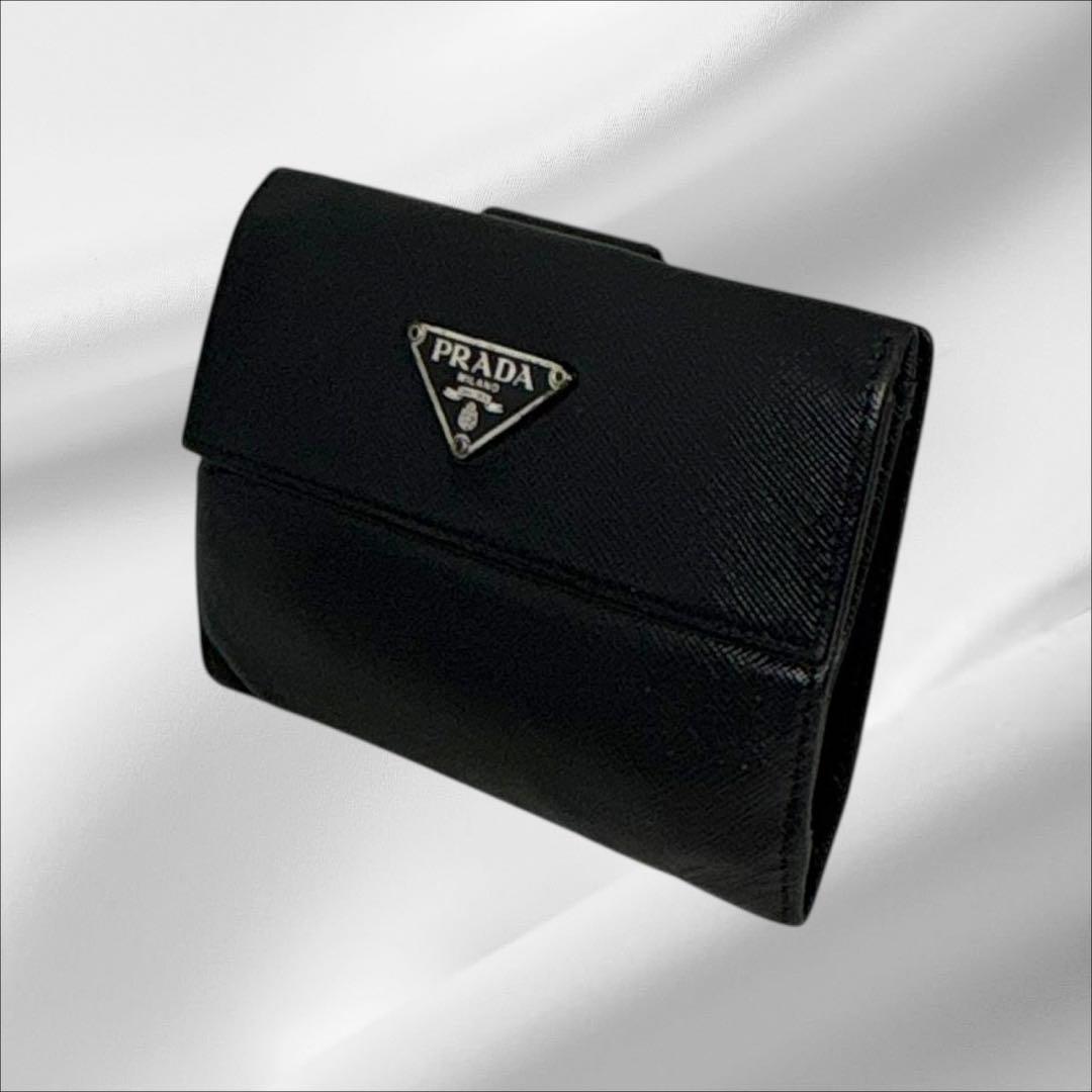 極美品✨PRADA プラダ 三つ折り財布 サフィアーノ ブラック 黒
