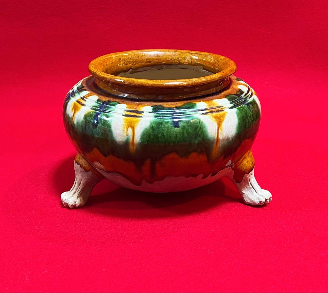 唐三彩 素三彩 獸足香爐 香道具 コレクション