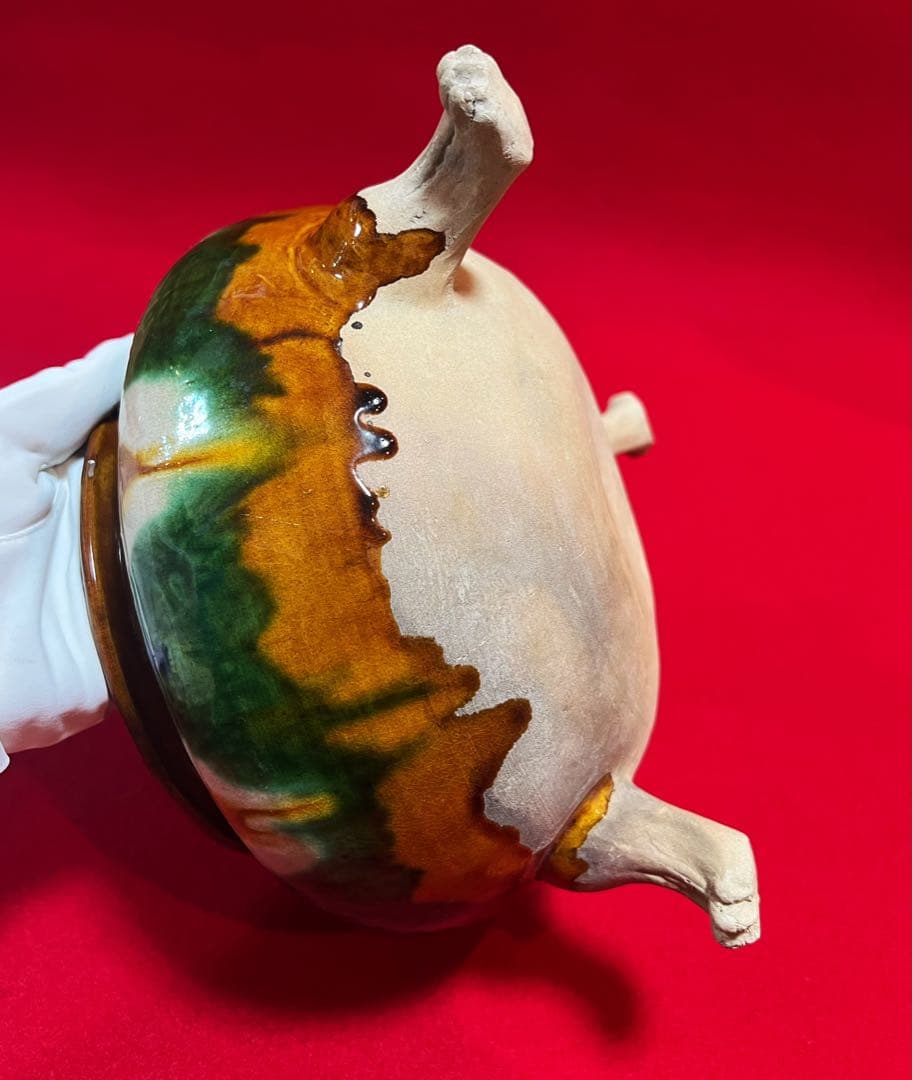 唐三彩 素三彩 獸足香爐 香道具 コレクション