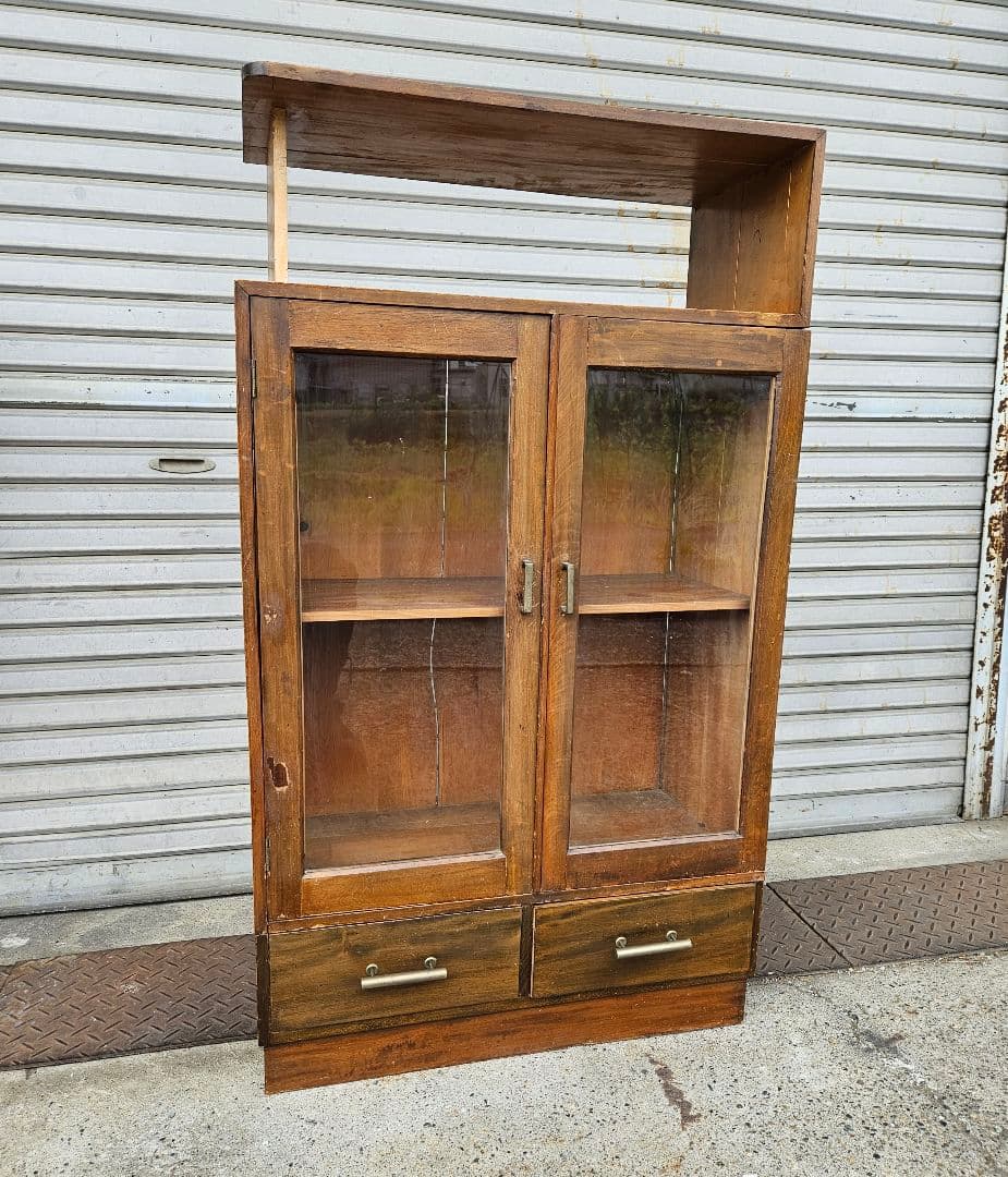 日本のアンティーク 古い木のガラスケース オープンラック 飾り棚 キャビネット