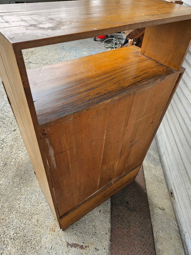 日本のアンティーク 古い木のガラスケース オープンラック 飾り棚 キャビネット