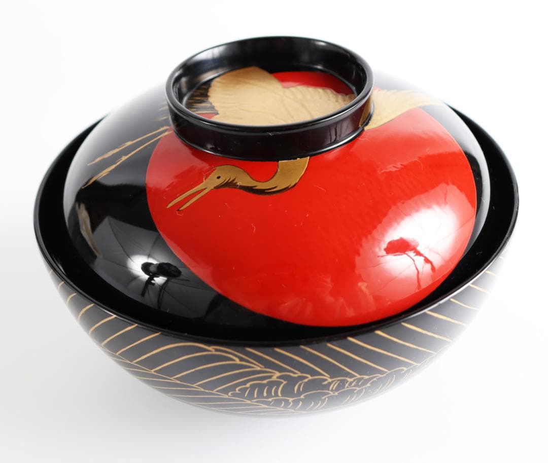 輪島塗 西久保田漆器 鶴金蒔絵 椀 お椀 吸物 雑煮 ①