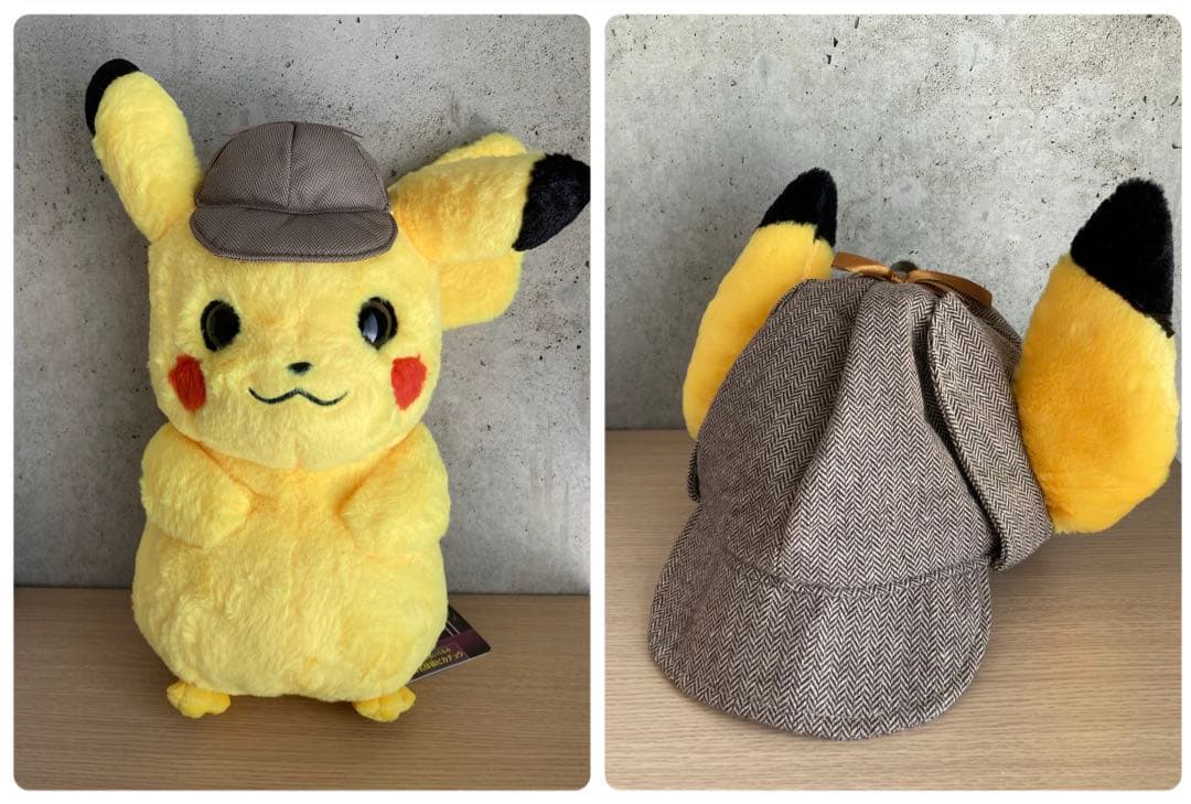 【美品】ポケモンぬいぐるみ1/1名探偵ピカチュウ、帽子セット