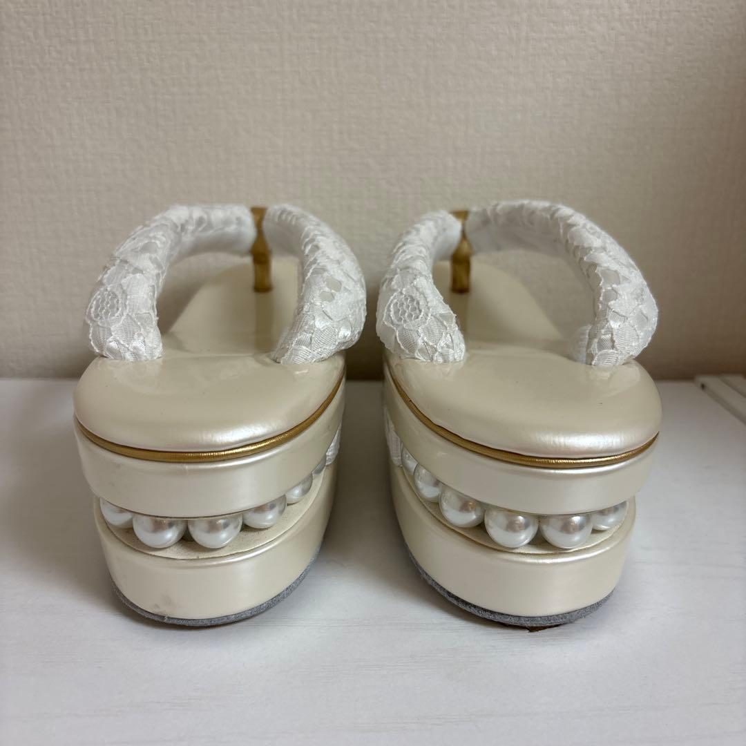 草履(厚底)バックセット　 パール　レース　[オフホワイト]