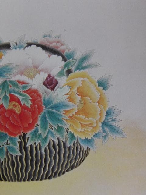 三井淳生、【黒い花器の牡丹】、希少な額装用画集より、新品額装付、状態良好