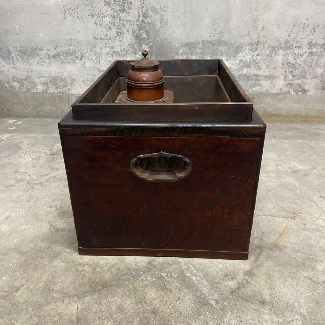当時物　関東火鉢 欅 長火鉢　銅壺付き　欅　黒柿　猫板　時代家具　アンティーク