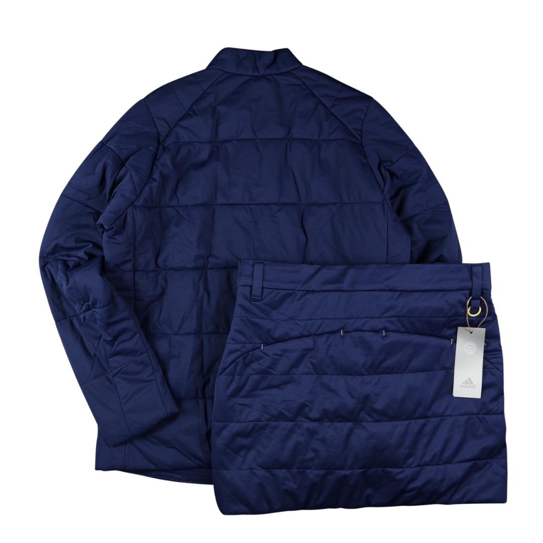 【M】秋冬 アディダス ゴルフ 保温 キルティング 中綿セットアップ 紺