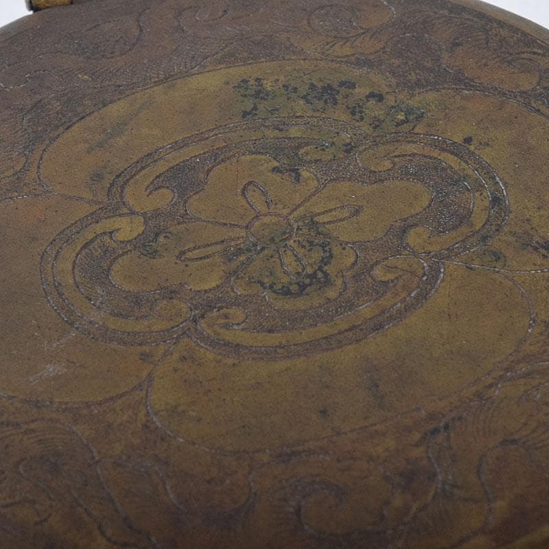 中国　古銅　木瓜神獣刻　薬入　蓋物　時代箱付　C　R8939