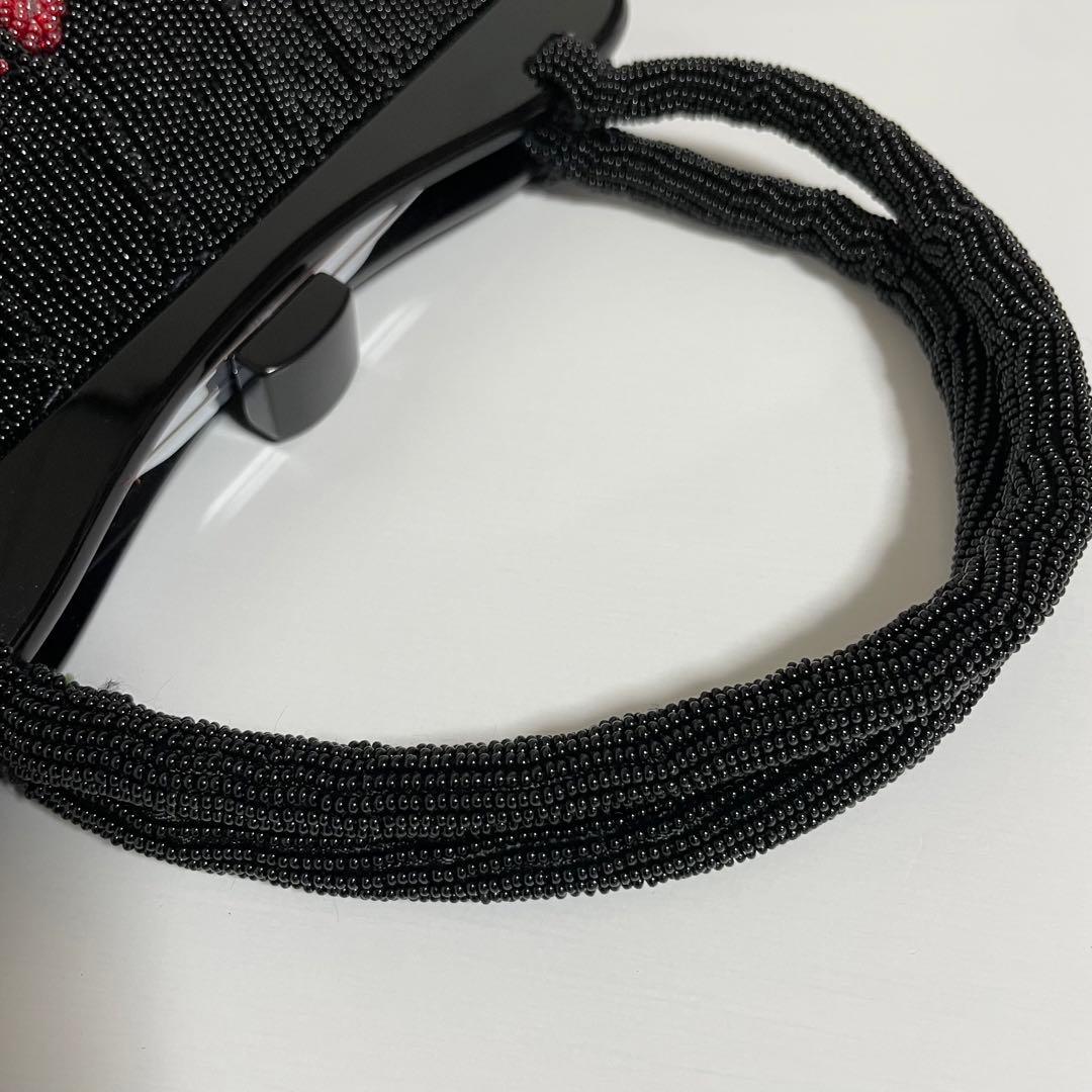 ビンテージ 黒 菊文様 ビーズバッグ 総ビーズ 和装バッグ 和装小物 YK072
