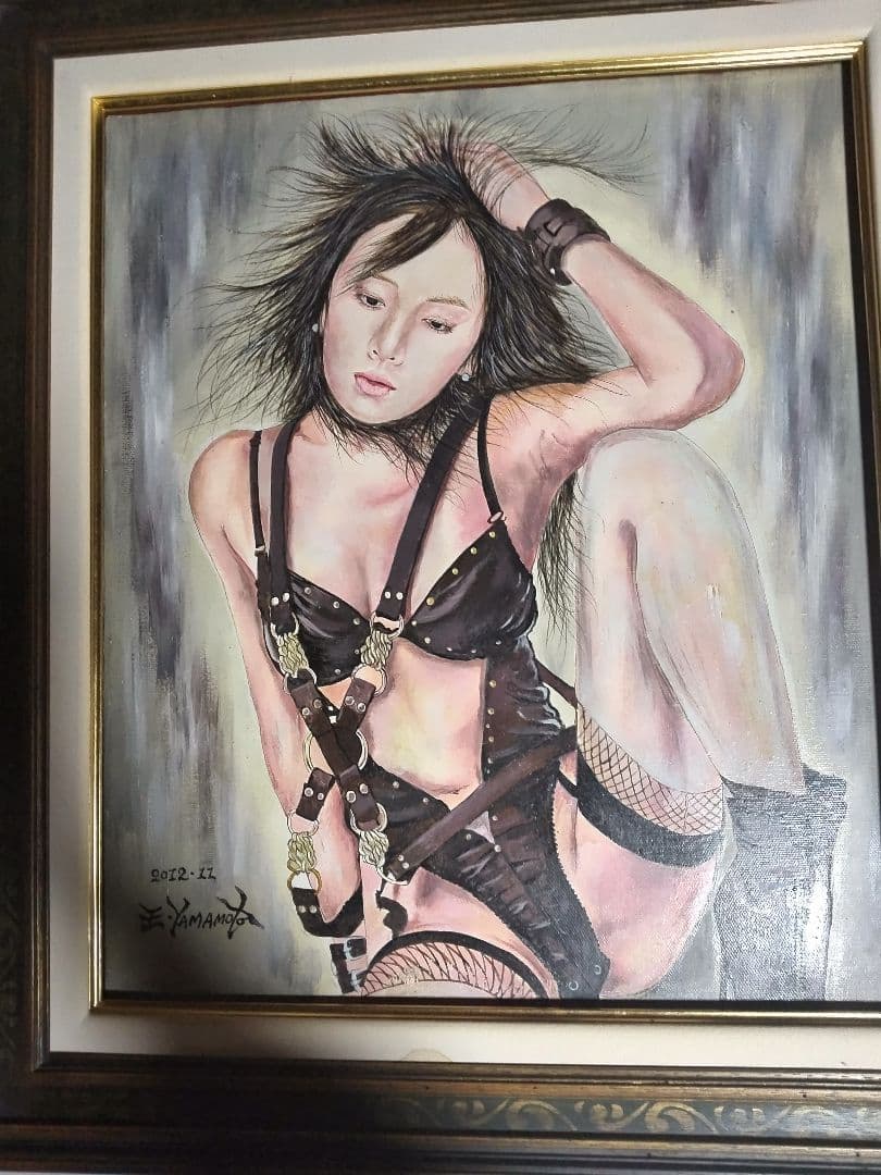 裸婦、美人画、油彩８号、山本英二、しなりK 真作、肉筆、高級額縁、高塚省吾。