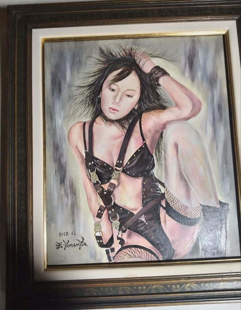 裸婦、美人画、油彩８号、山本英二、しなりK 真作、肉筆、高級額縁、高塚省吾。