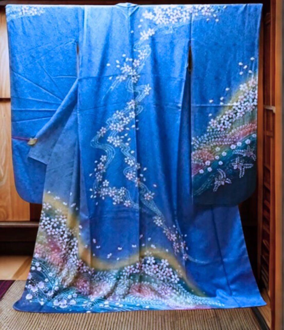 ♡ 未使用　振袖　桜流水につた　ブルー♡
