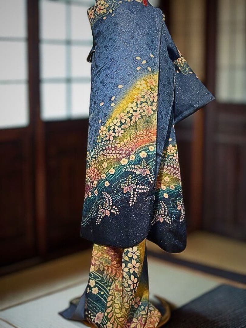 ♡ 未使用　振袖　桜流水につた　ブルー♡