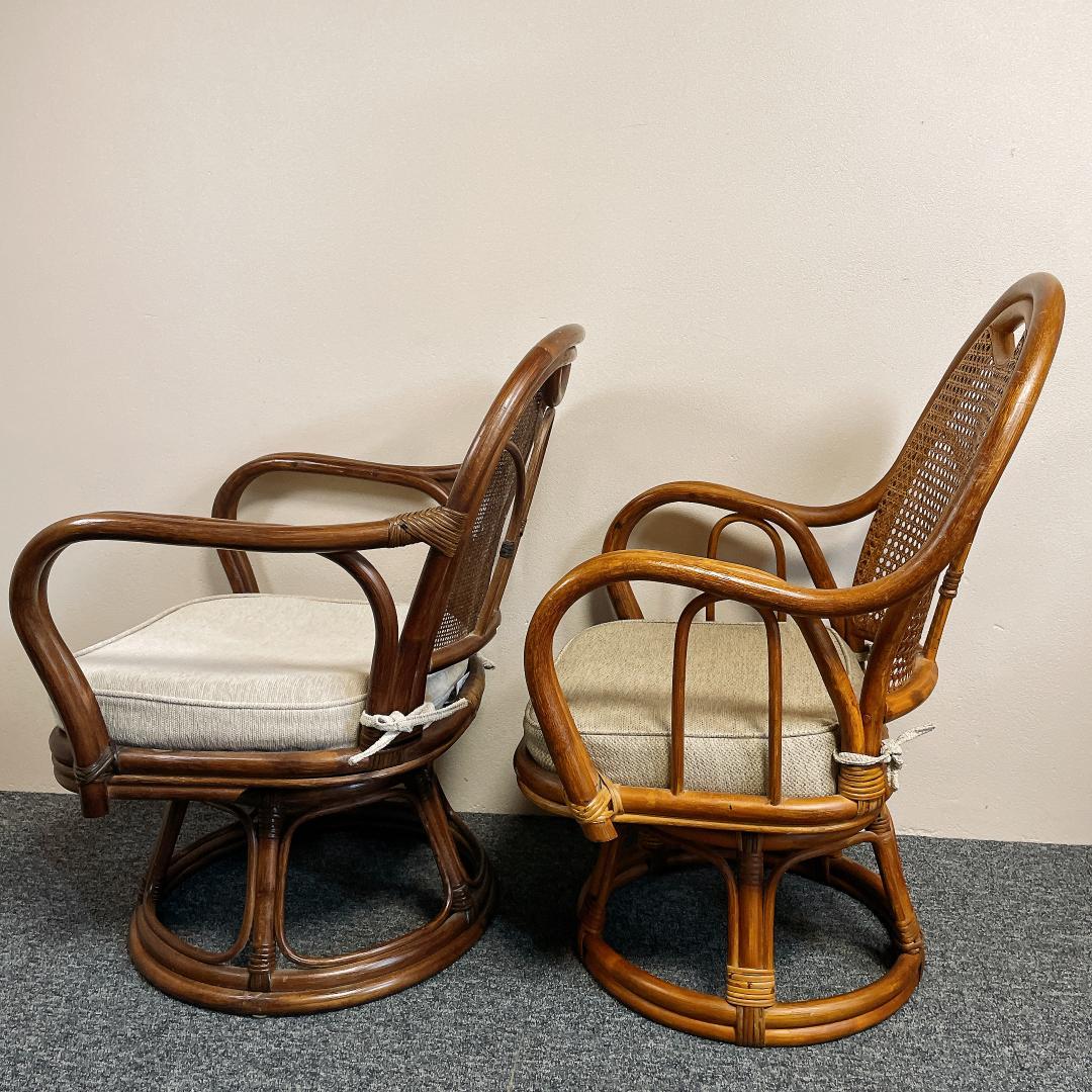 美品　回転座椅子 和モダン 座椅子 昭和レトロ アンティーク ラタンチェア