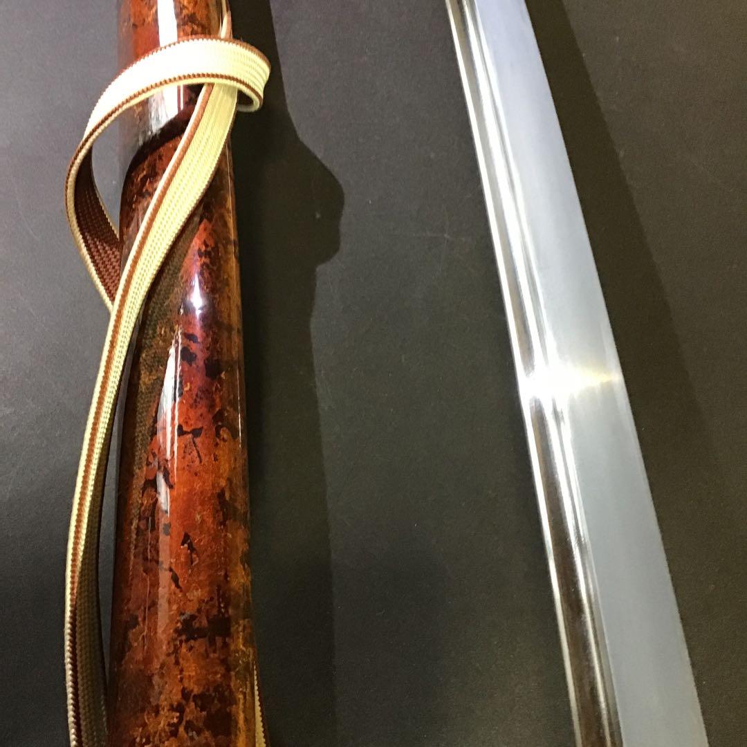 肥後拵　鍔　縁頭　象嵌　革巻柄　目貫勝虫　居合刀