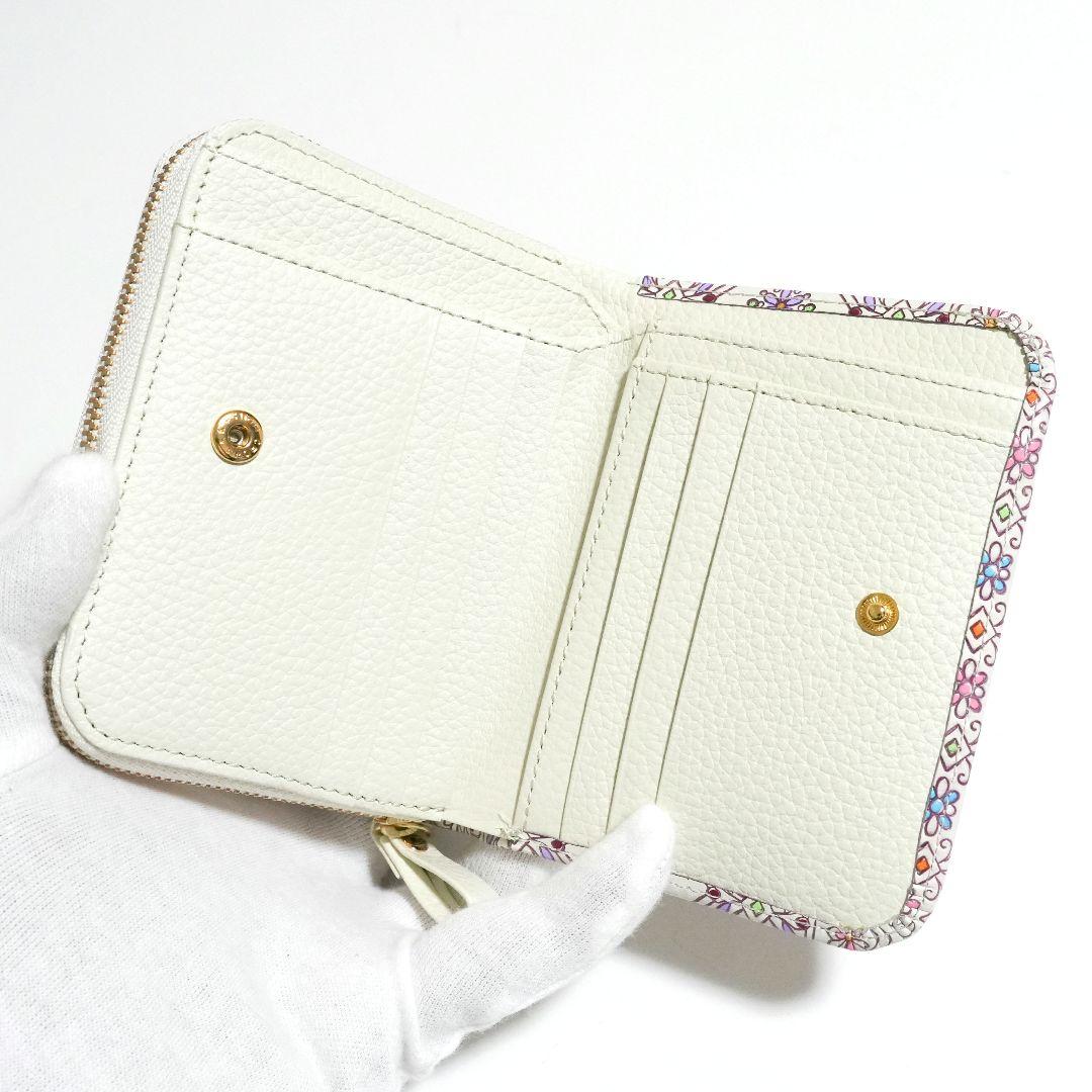 【新品未使用】友禅文庫 花柄二つ折り財布 牛革 日本製