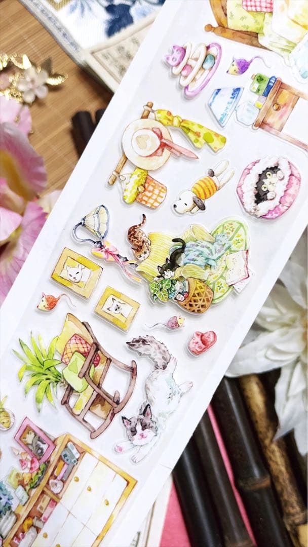 【8915】海外　マステ　5m巻　PETカッティングマスキングテープ　猫　家具