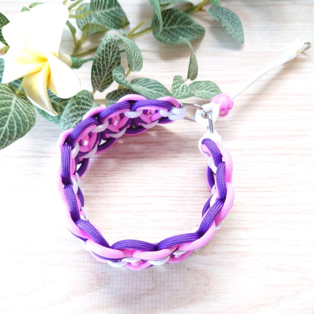 パラコードリード＆パラコード首輪　太め　ハーフチョーク　パープル×ピンク　№29
