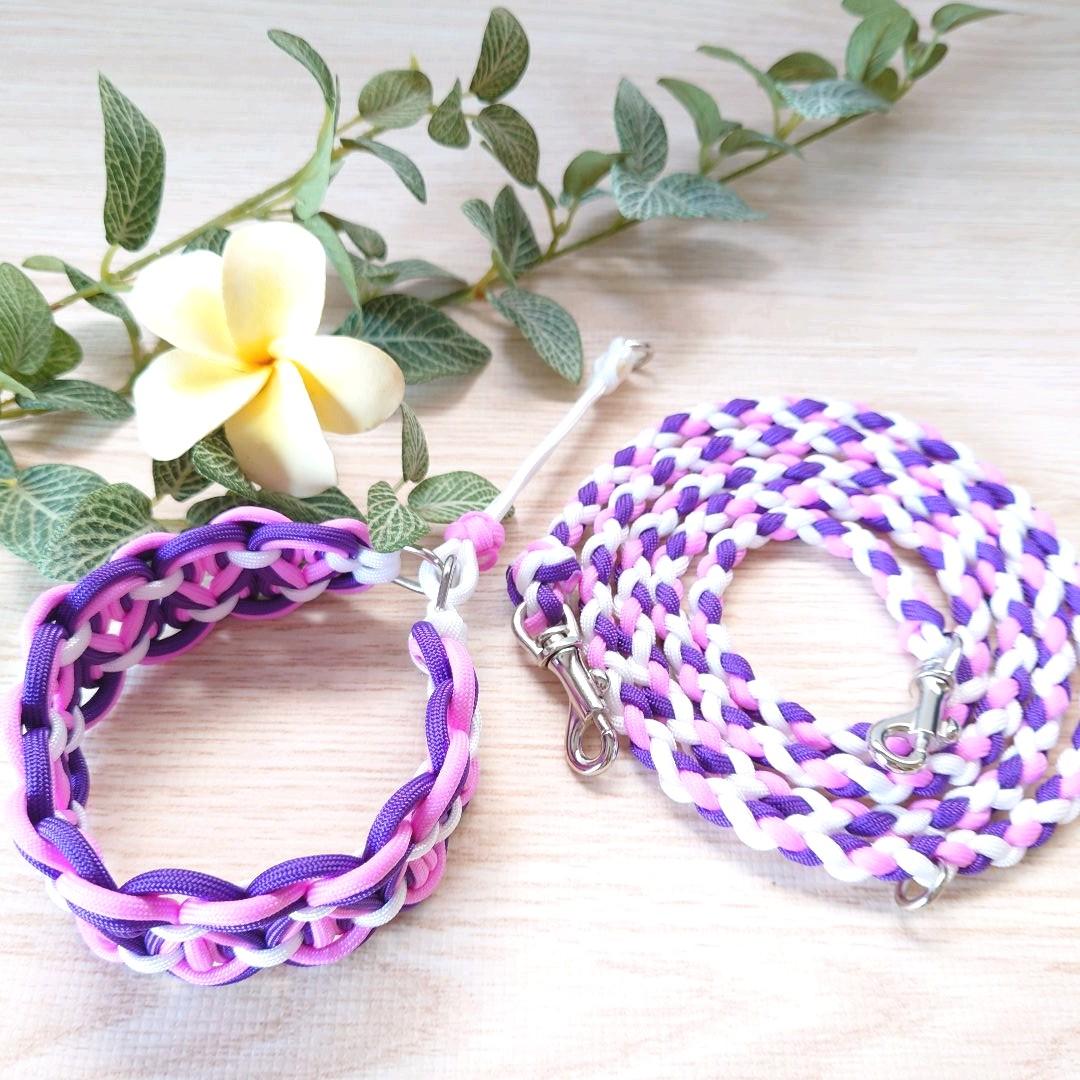 パラコードリード＆パラコード首輪　太め　ハーフチョーク　パープル×ピンク　№29