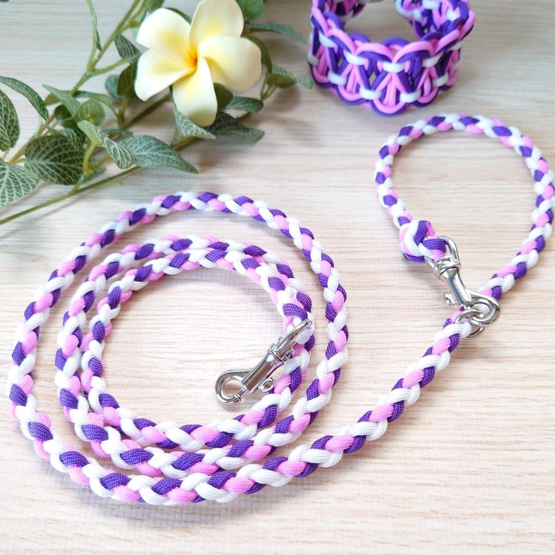 パラコードリード＆パラコード首輪　太め　ハーフチョーク　パープル×ピンク　№29