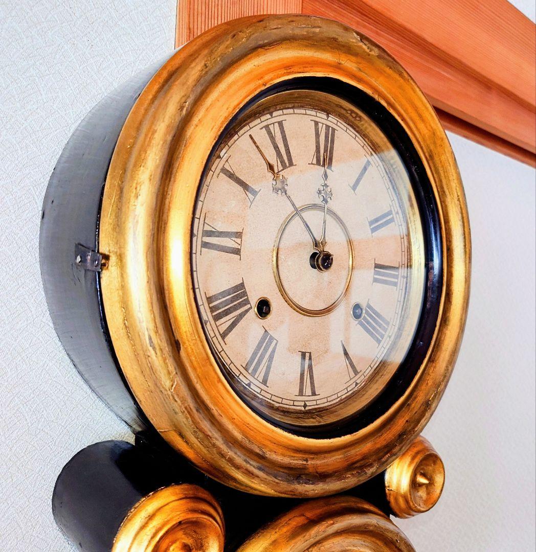 〈OH済完動美品〉ANSONIA　小型金箔本四ツ丸達磨ゼンマイ振り子掛け時計