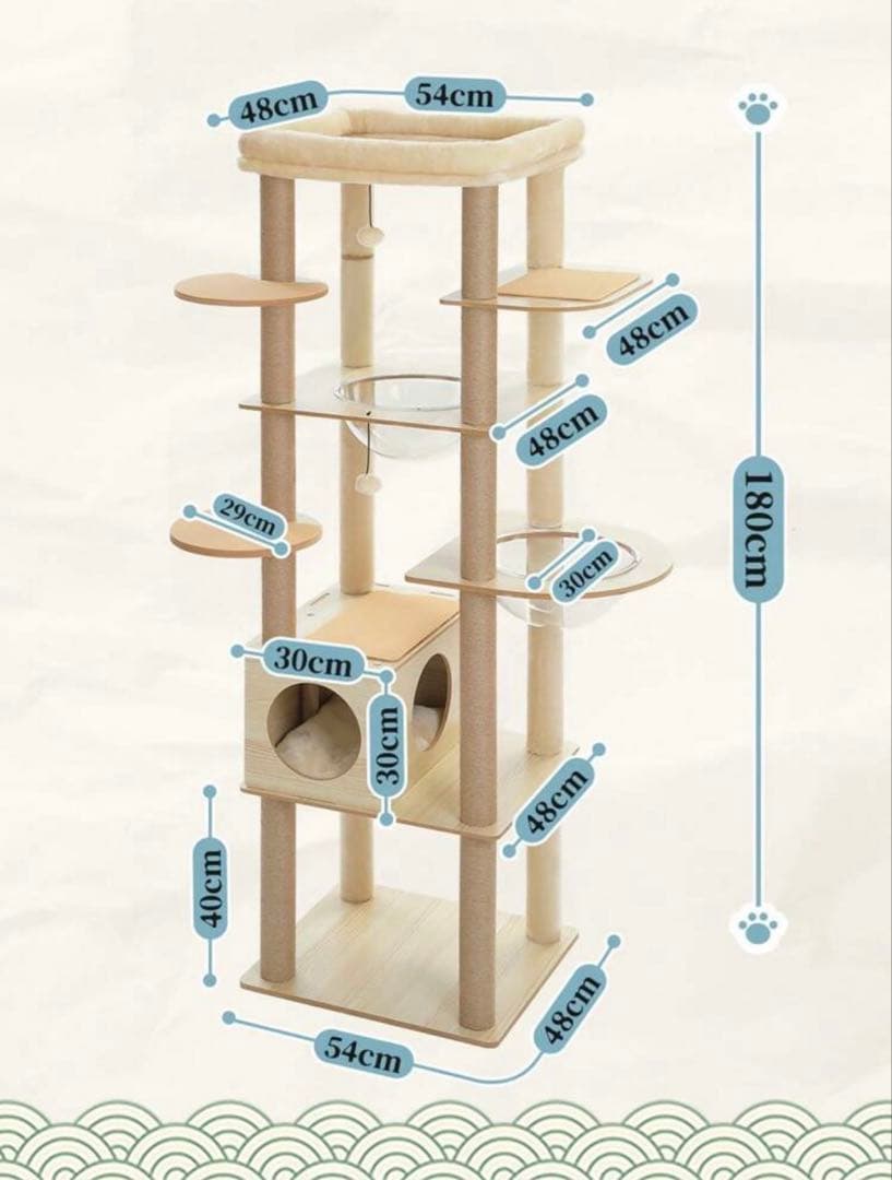 木目調 大型猫用キャットタワー 高さ180cm