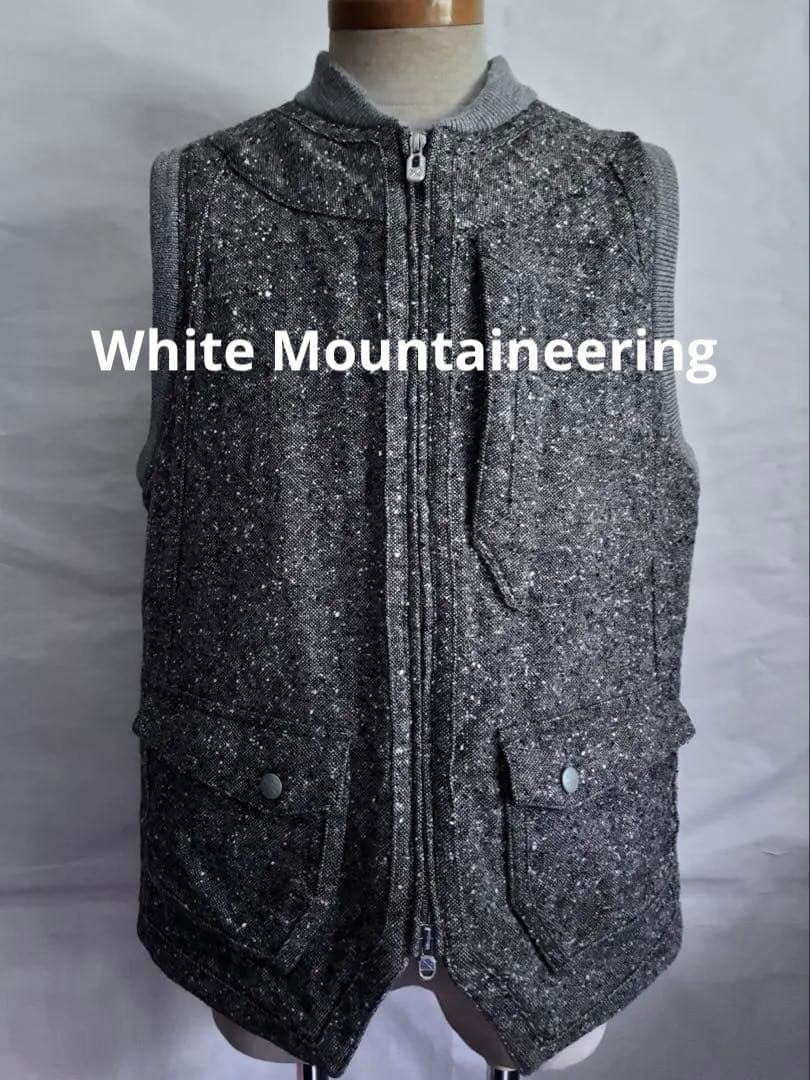 ホワイトマウンテニアリング　ホームスパン　ツイード　キルティングベスト WZIP