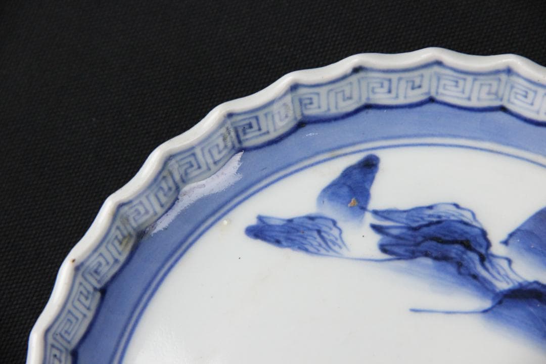 古伊万里 染付 山水図 五枚組 小皿 菓子皿 風景絵 江戸～明治期 Eo21-5