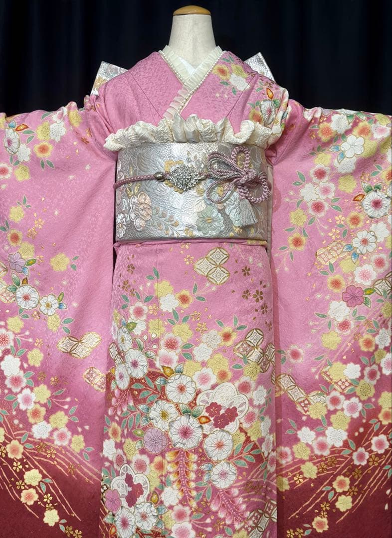 ピンク花柄振袖 フルセット