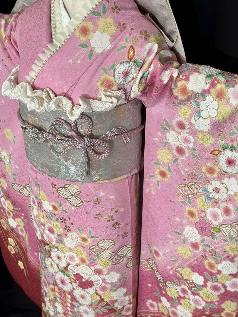 ピンク花柄振袖 フルセット