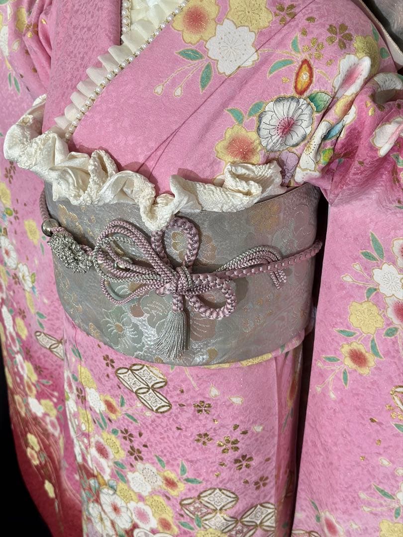 ピンク花柄振袖 フルセット