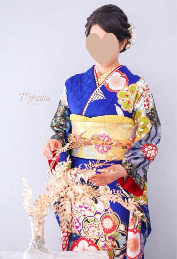 【h】 人気カラー✨　ブルー　振袖　成人式　フルセット