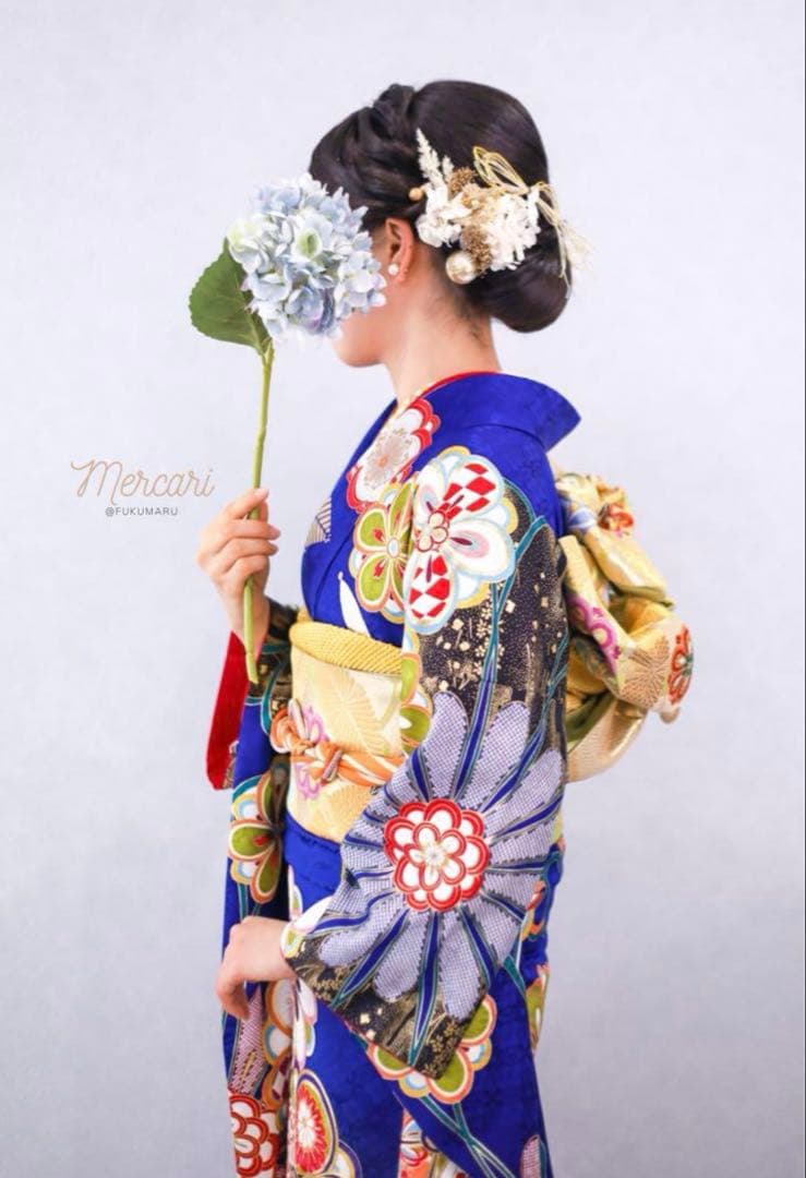 【h】 人気カラー✨　ブルー　振袖　成人式　フルセット